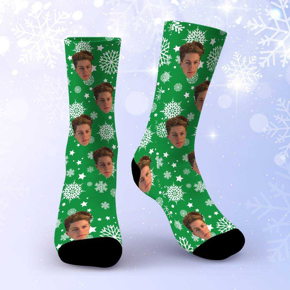 Stay Wild Socks Custom Photo Socks Green Christmas Socks Snowflake