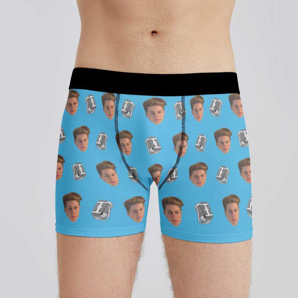 Stay Wild Boxers Custom Photo Boxers Men's Underwear Microphone Boxers Blue