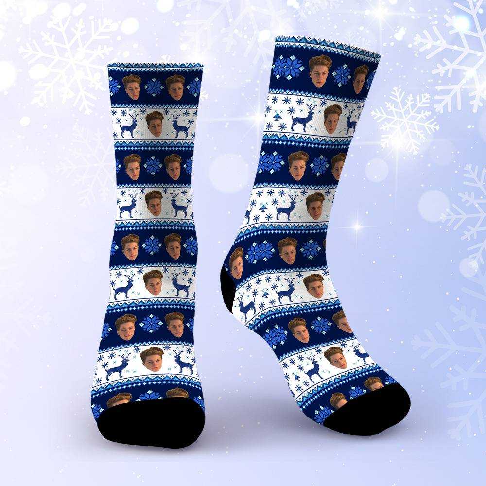 Stay Wild Socks Custom Photo Socks Christmas Socks Reindeer Striped Print