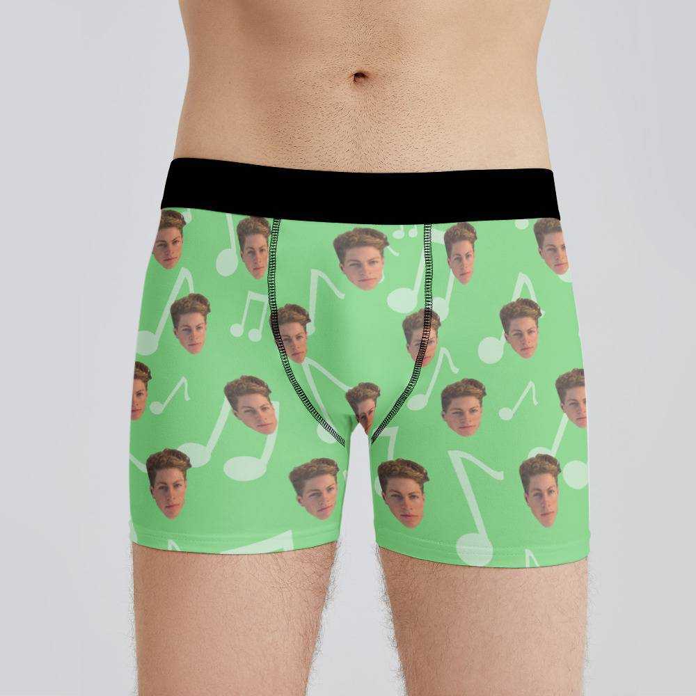 Stay Wild Boxers Custom Photo Boxers Men's Underwear Music Note Boxers Green