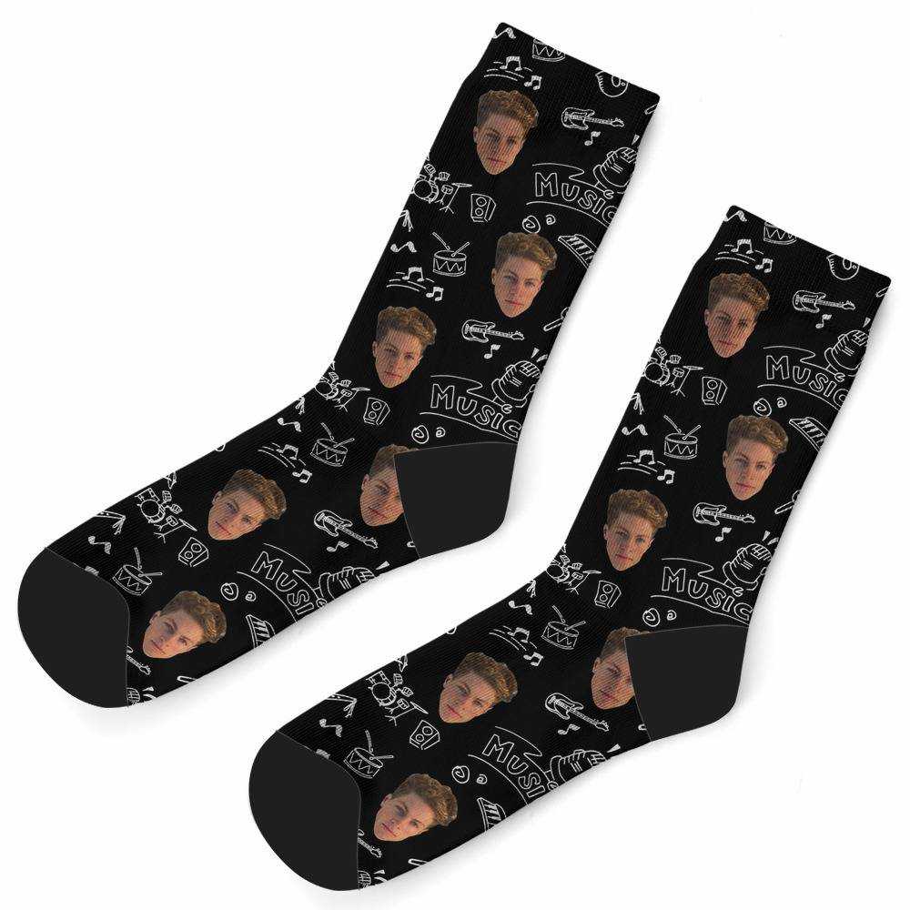 Stay Wild Socks Custom Photo Socks Musical Instruments Pattern Socks Black