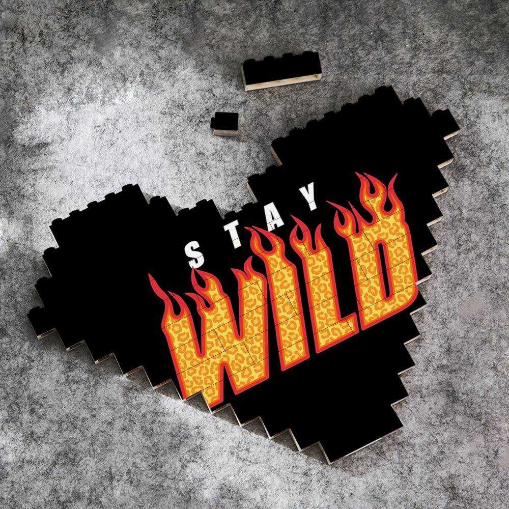 Stay Wild Merch Heart Shape Building Blocks Gift for Fans Fire Building Blocks
