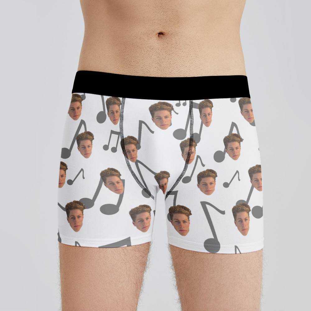 Stay Wild Boxers Custom Photo Boxers Men's Underwear Music Note Boxers White