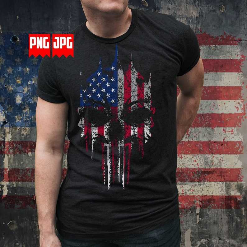 Distressed USA Flag Skull PNG#1