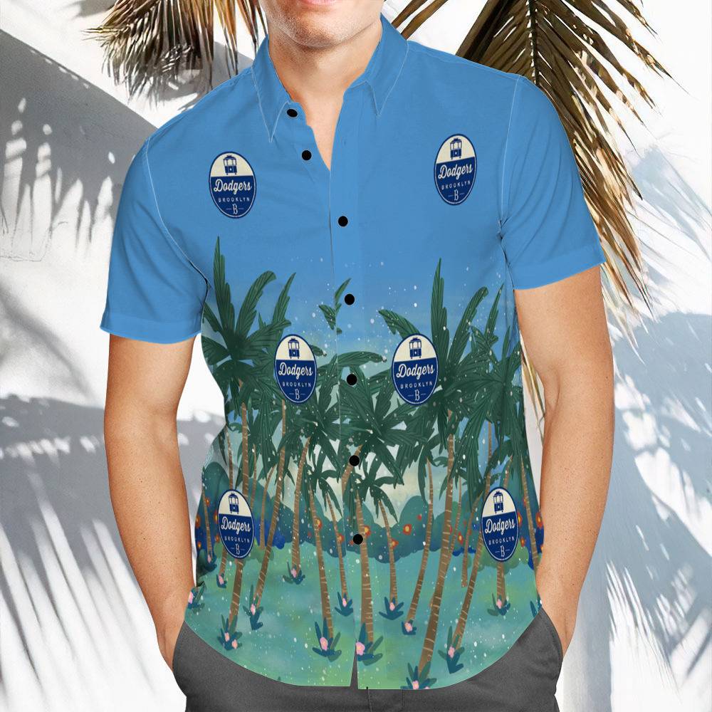 LA Dodgers Monochrome Pattern Vacation Hawaiian Shirt - Owl Fashion Shop