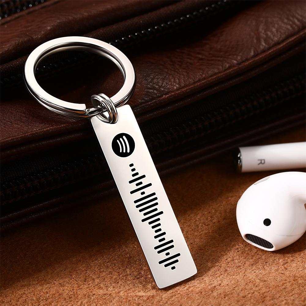 Keychain With Personalized Spotify Code Engraved on Sterling Silver Plate,  Scan and Play Wth Spotify App 