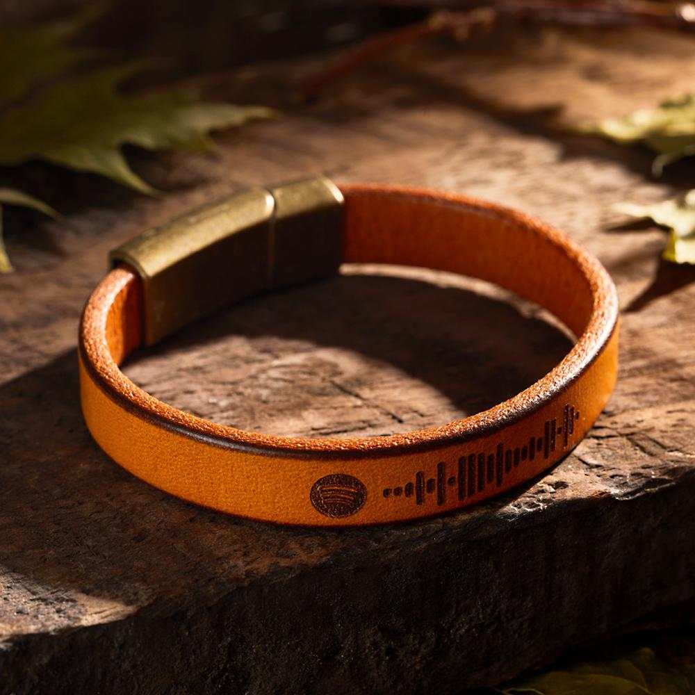 Custom Engraved Spotify Code Bracelet Personalized Song Leather