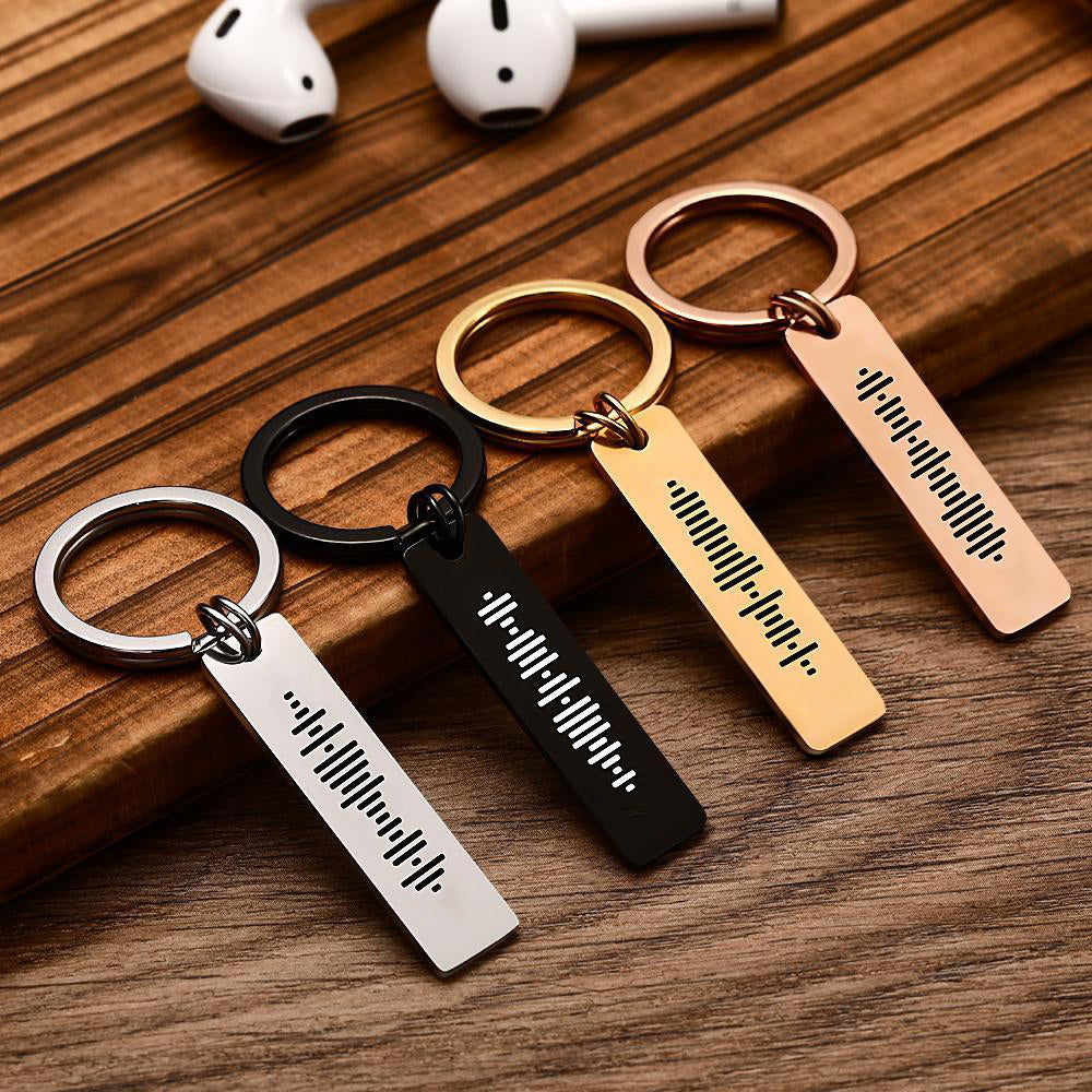 Keychain With Personalized Spotify Code Engraved on Sterling Silver Plate,  Scan and Play Wth Spotify App 