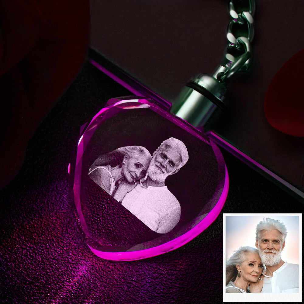 Personalized Crystal Keychain Photo - Lighted Custom Crystal Picture  Engraved Heart Shaped Key Chain 