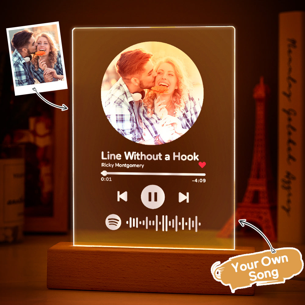 Custom Spotify Plaque With Wooden Stand Round Photo Night Light ...