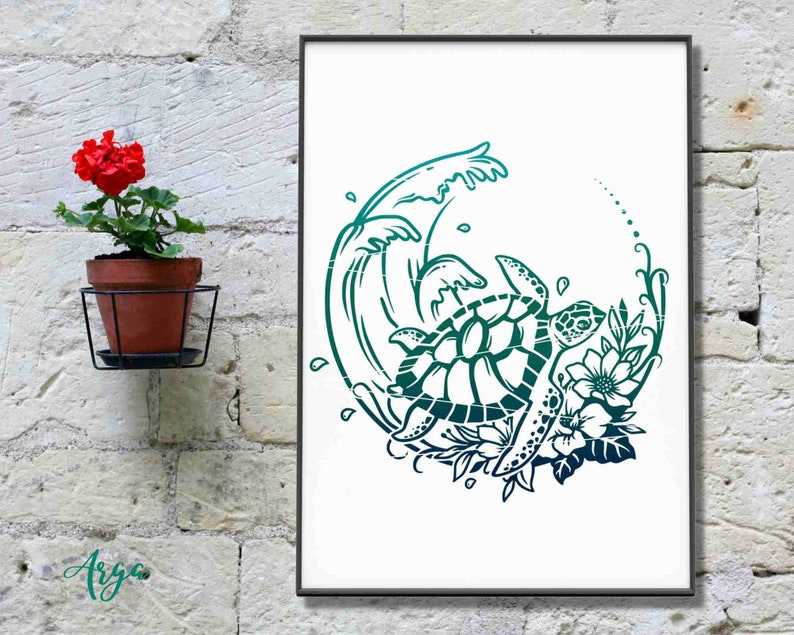 Turtle with Wave SVG Turtle SVG File Sea Turtle SVG#4