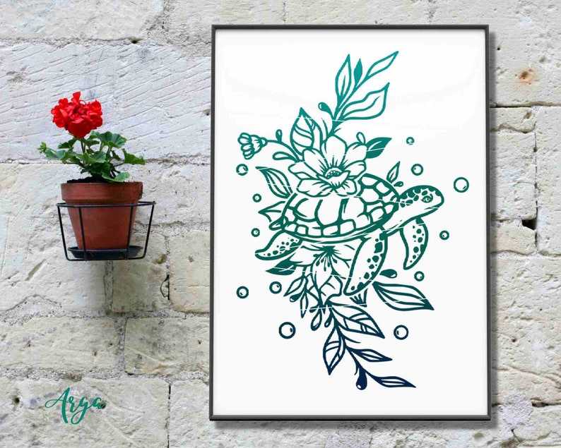 Turtle with Flower SVG Sea Turtle Svg Turtle Cut File#4