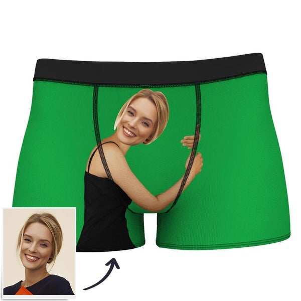 Custom Girlfriend Face Boxers Shorts Green Personalised Photo Underwear  Christmas Gift For Men - Personalized Face Photo