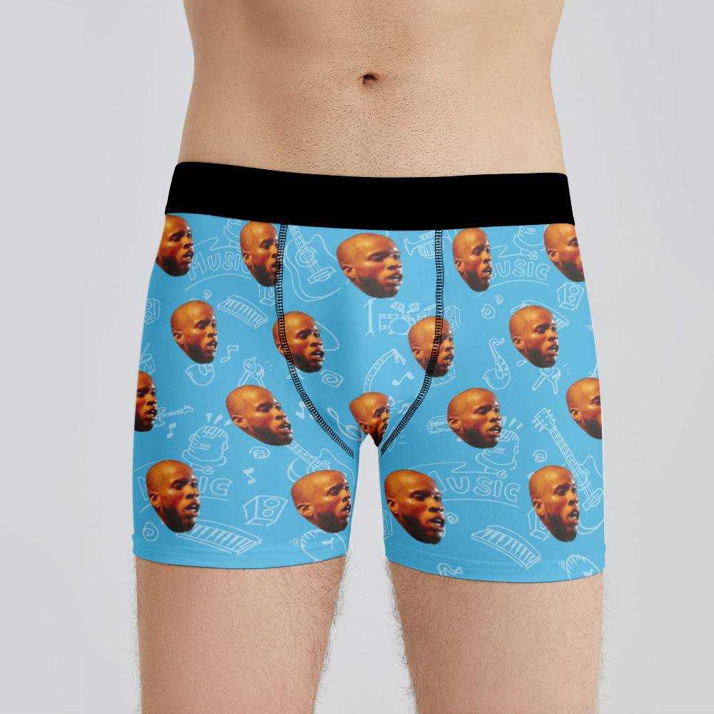 Rolling Loud Boxers Custom Photo Boxers Men's Underwear Musical Instruments  Pattern Boxers Blue