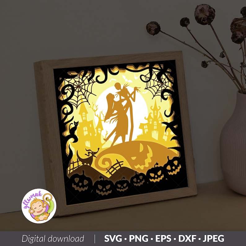 Before Halloween 3D Shadow box Template Halloween Paper Cut Light Box Shadowbox Cricut cutting files Digital File SVG (8x8inch)#3