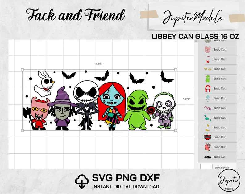 Jack Skellington Sally Oogie Boogie and friend Before Christmas Nightmare Libbey wrap Svg Png Dxf Beer Can Glass 16 Oz Digital files Perfect for Crafting And Design Projects