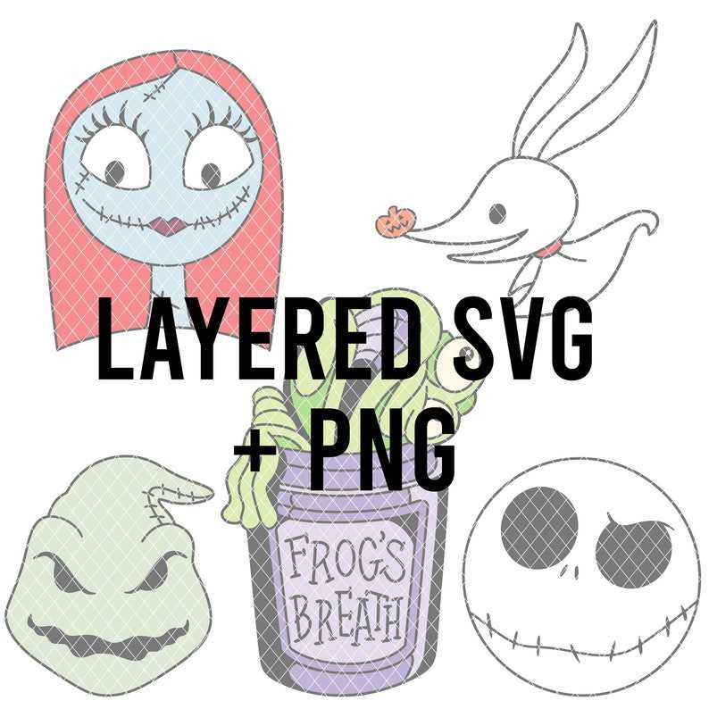 Nightmare Skellington SET SVG Layered By Colour + PNG Creativity and Fun Digital Download  