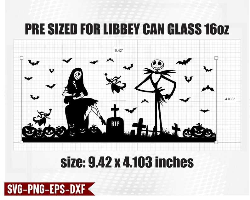 Jack and Sally Libbey Can Glass 16oz Nightmare Before Christmas svg Halloween Can Glass svg eps png dxf File For Cricut Silhouette Perfect for Crafting And Design Projects