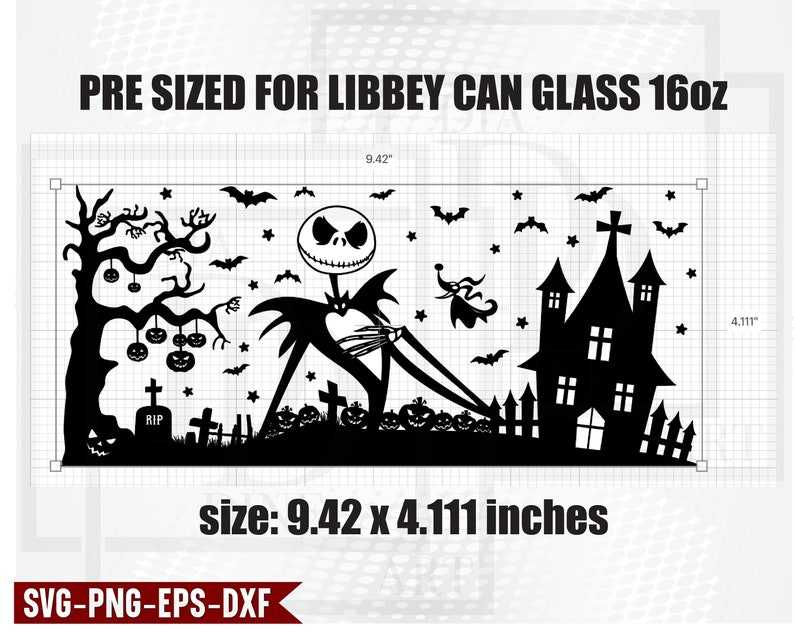 Jack Skellington Libbey Can Glass 16oz Nightmare Before Christmas svg Halloween svg eps png dxf File For Cricut Perfect for Crafting And Design Projects