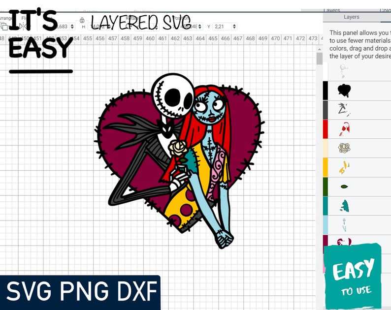 Jack and Sally SVG Cricut svg Clipart Layered SVG Files for Cricut Valentine day Cut files Creativity and Fun Digital Download 