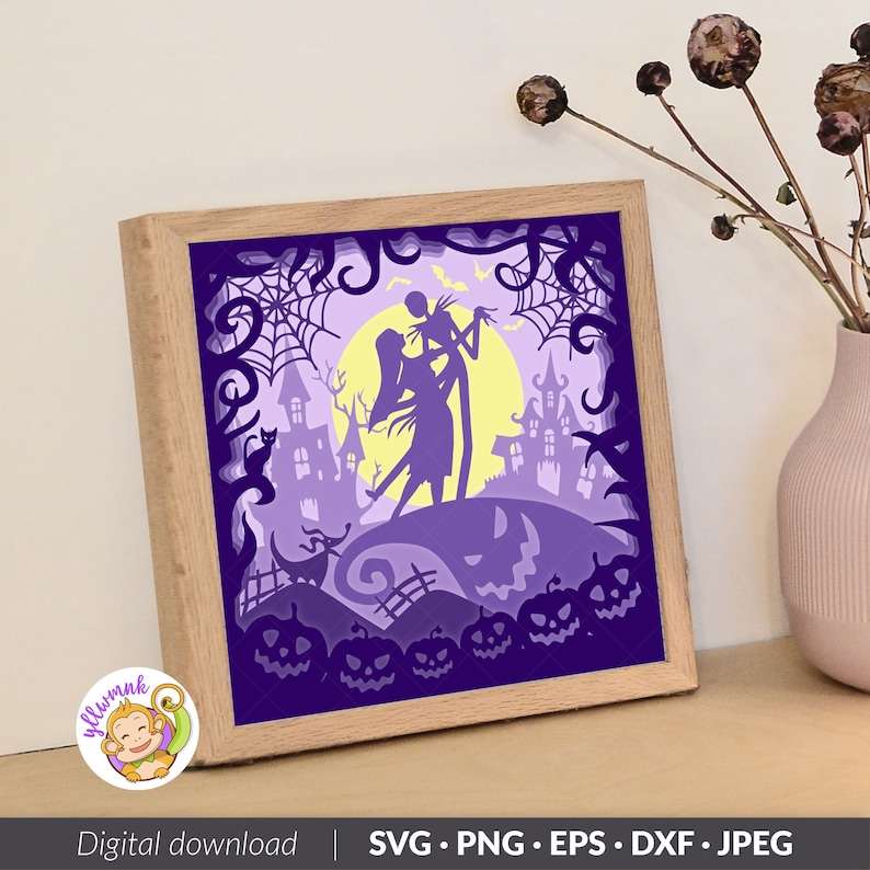 Before Halloween 3D Shadow box Template Halloween Paper Cut Light Box Shadowbox Cricut cutting files Digital File SVG (8x8inch)#6