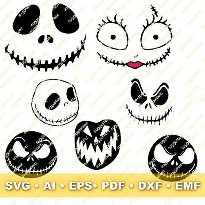 Jack Skellington and Sally Faces SVG Design Cut Files Jack Svg