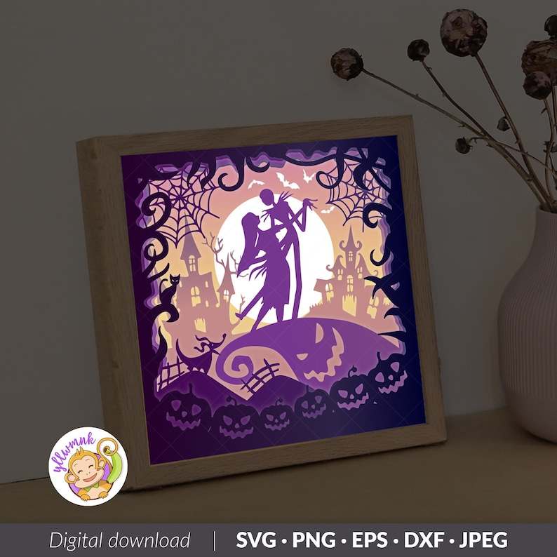 Nightmare Before Christmas Shadow Box SVG, Halloween Paper Cut