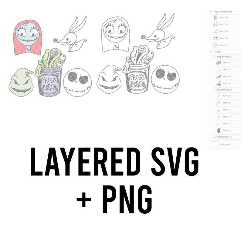 Nightmare Skellington SET SVG Layered By Colour + PNG Creativity and Fun Digital Download 