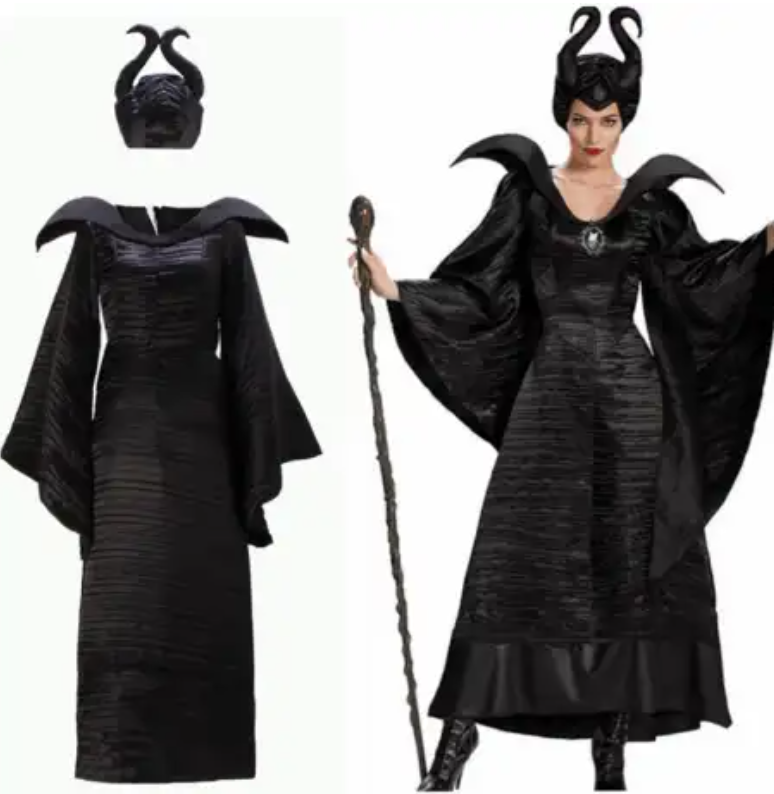 Kids Maleficent Cosplay Costume Dress Headband Girls Halloween