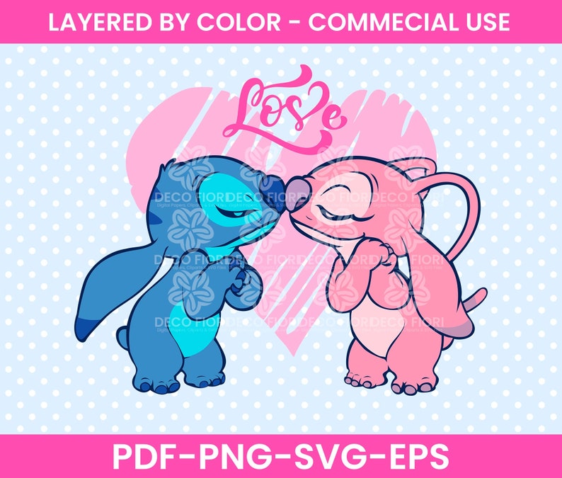 Stitch Angel Love Kiss SVG, Stitch And Angel Svg | stitchsvg.com