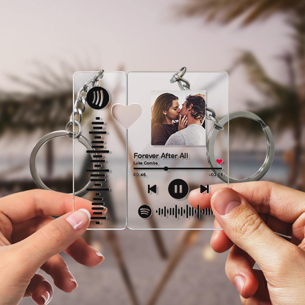 Custom Photo Keychain Spotify Music Couple Keychain Set For Couple Valentine's Day Gifts