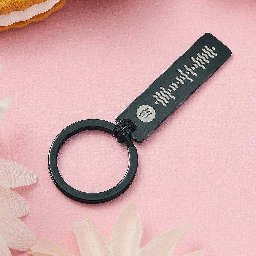 Custom Spotify Code Music Stainless Steel Keychain - Black