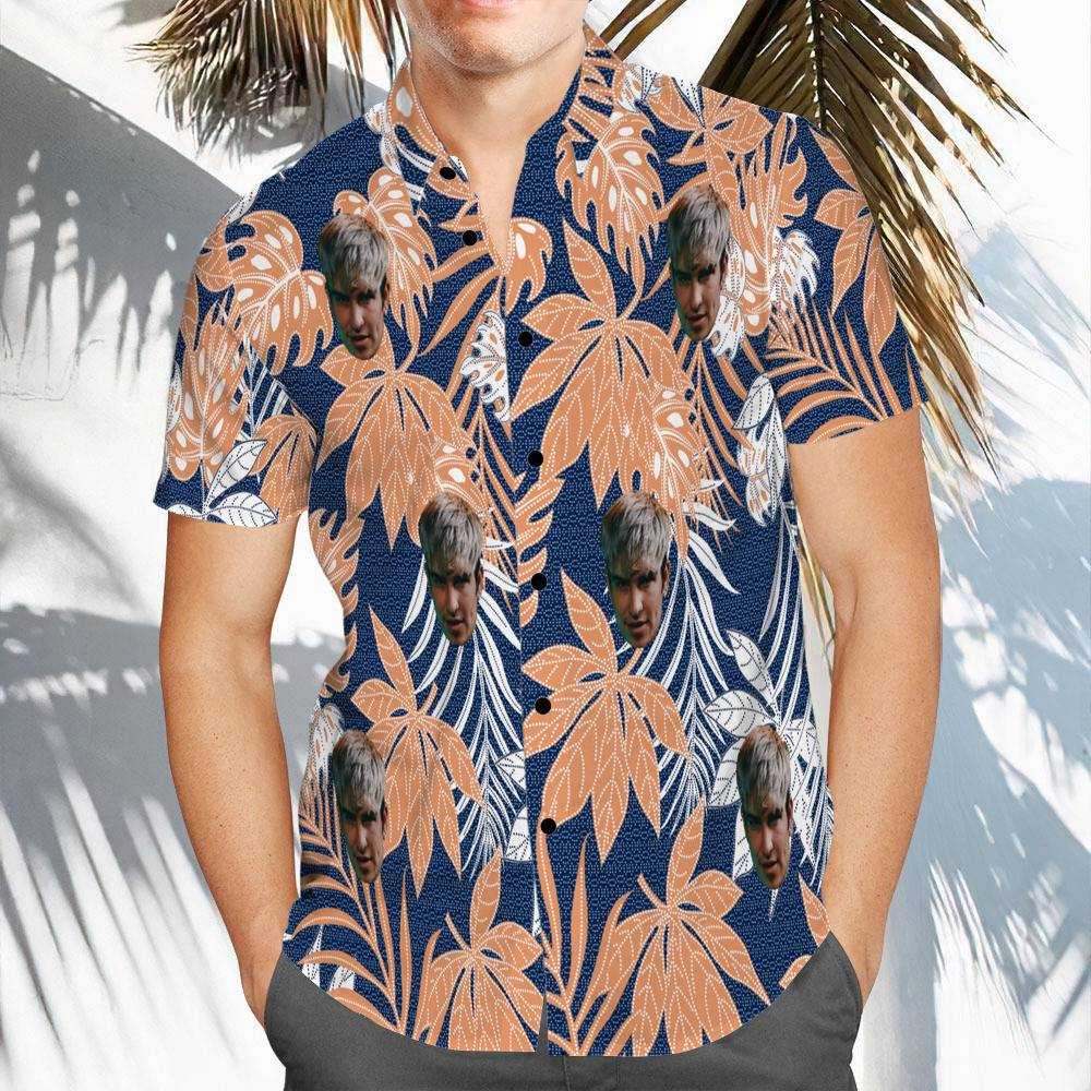 Jake Webber Hawaiian Shirt Custom Photo Hawaiian Shirt Blue Leaves Hawaiian Shirt