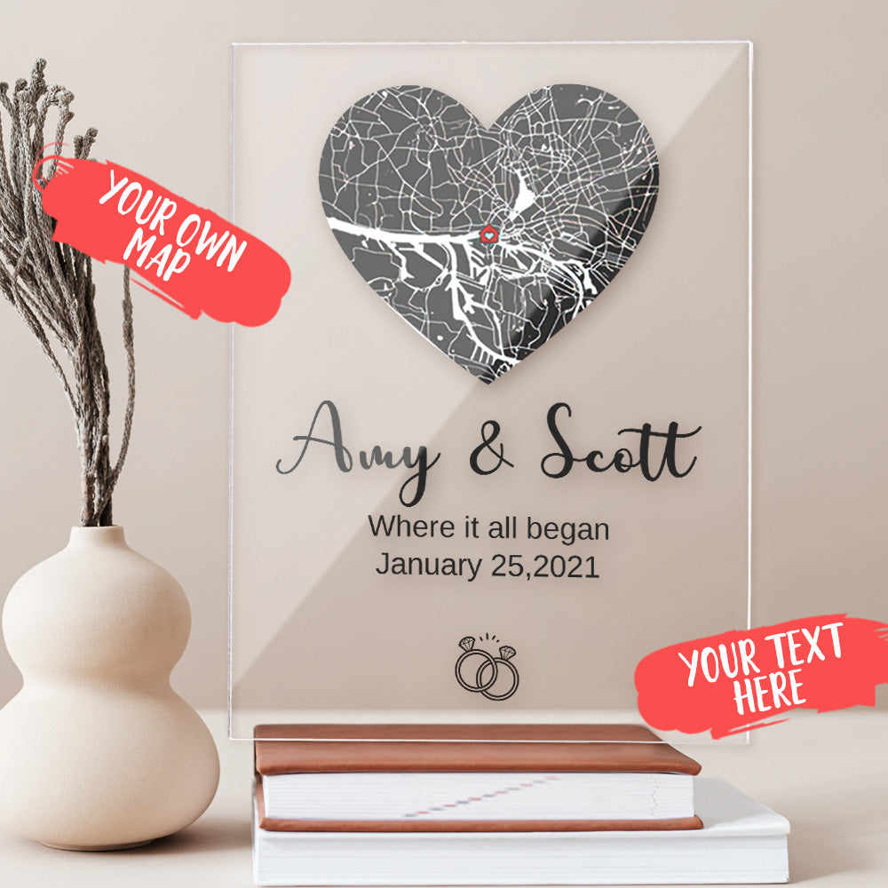Personalized Acrylic Map Plaque Where We First Met Map for Mother