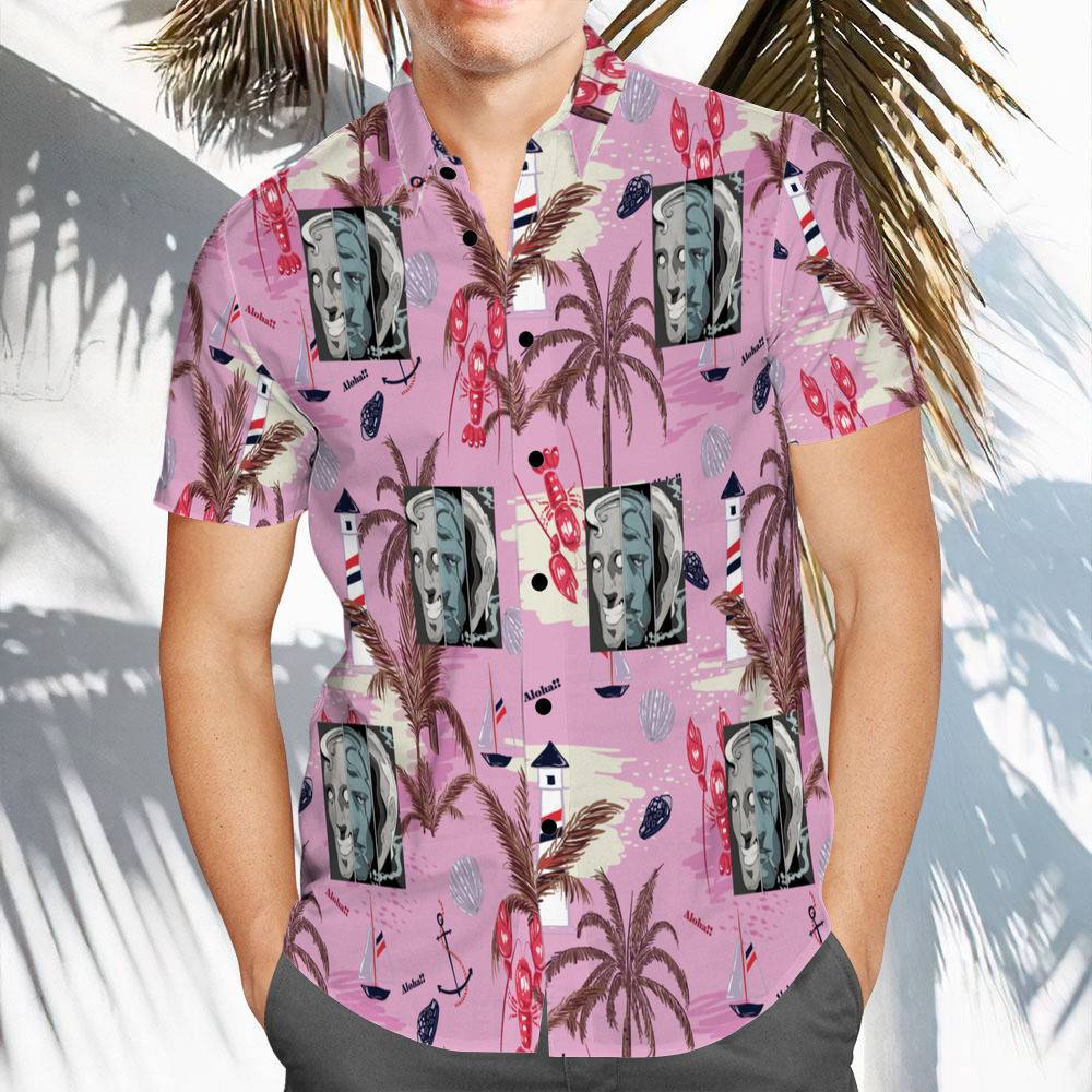 Ghost Hawaiian Shirt Custom Photo Hawaiian Shirt Pink Chinoiserie Print  Hawaiian Shirt