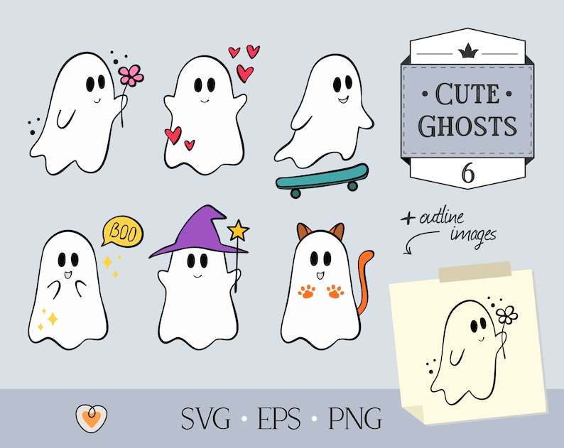 Cute Ghosts Svg, Halloween Svg, Kawaii Ghosts Svg#8