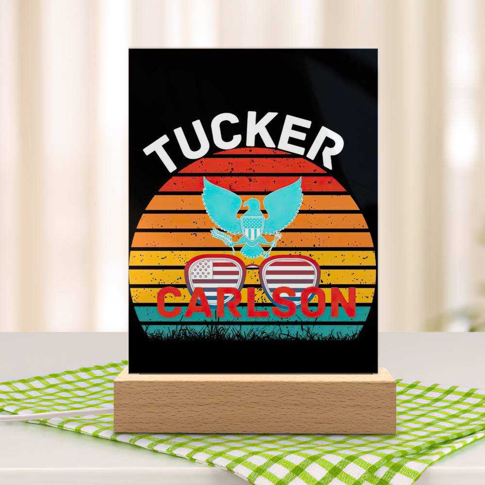 Tucker Carlson Lamp Classic Celebrity Night Light Tucker Carlson Logo Photo by Tucker Carlson Lamp with Wooden Base