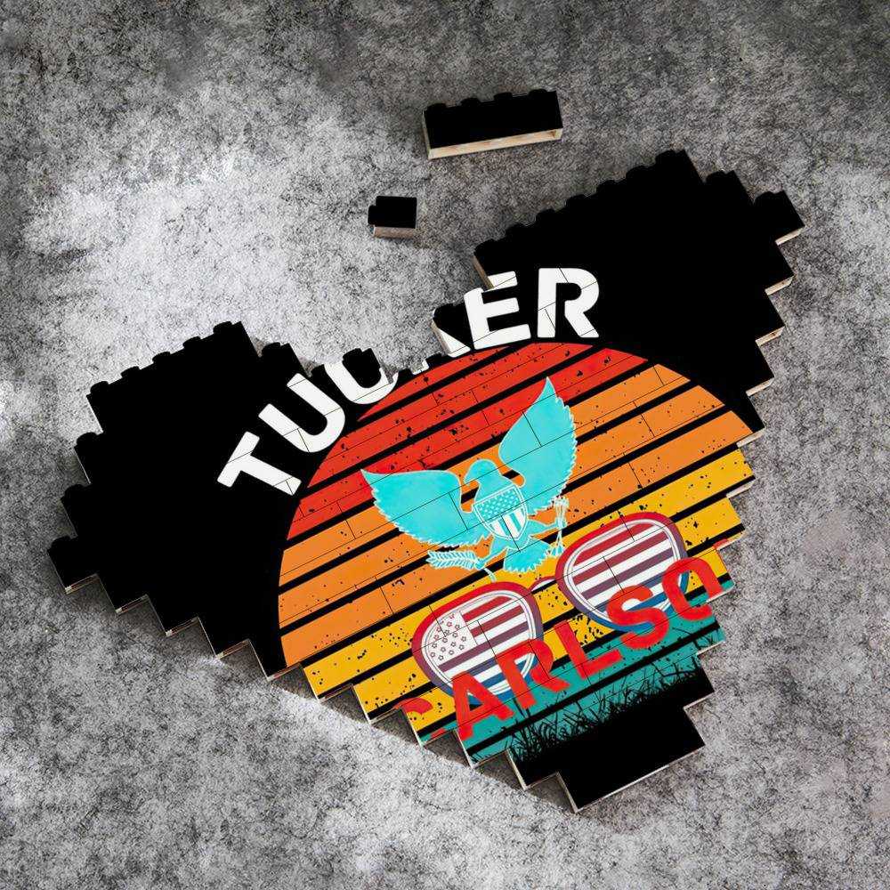 Tucker Carlson Merch Heart Shape Building Blocks Gift for Fans Tucker Carlson Logo Photo Building Blocks