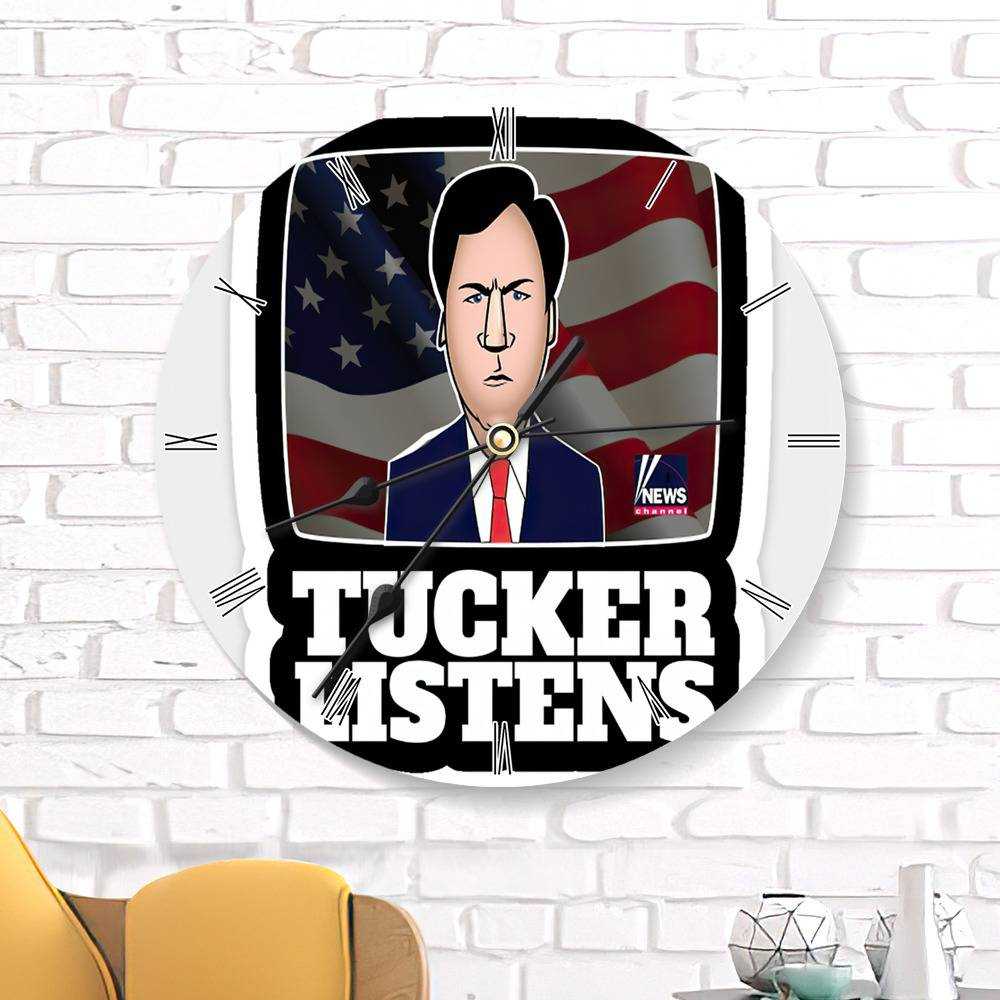 Tucker Carlson Round Wall Clock Home Decor Wall Clock Gifts for Tucker Carlson Fans Tucker Listens Wall Clock