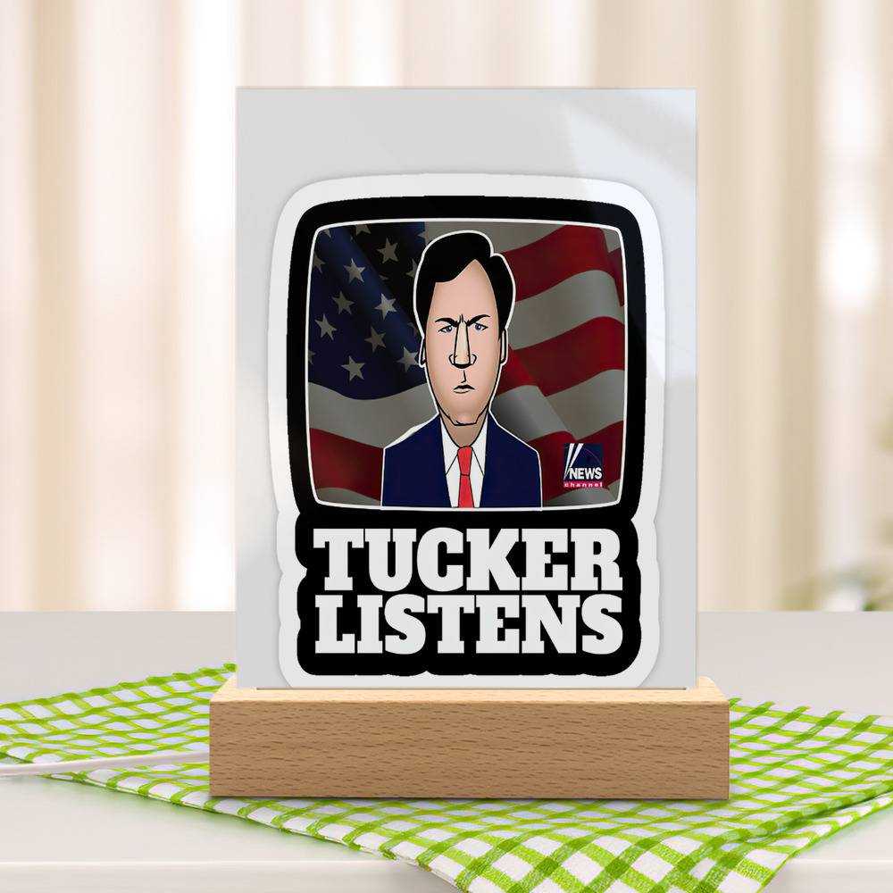 Tucker Carlson Lamp Classic Celebrity Night Light Tucker Listens by Tucker Carlson Lamp with Wooden Base