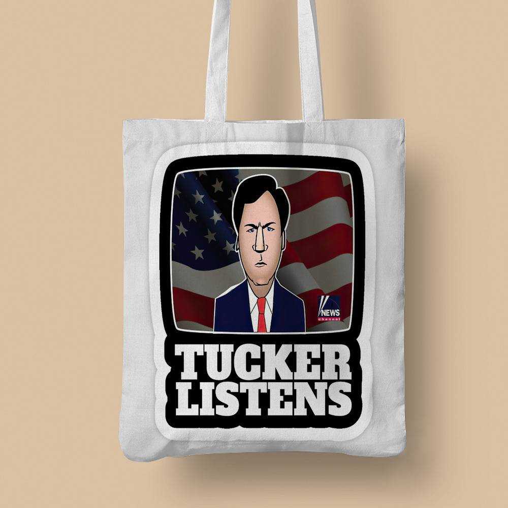 Tucker Carlson Totebag Classic Celebrity Totebag Tucker Listens Totebag