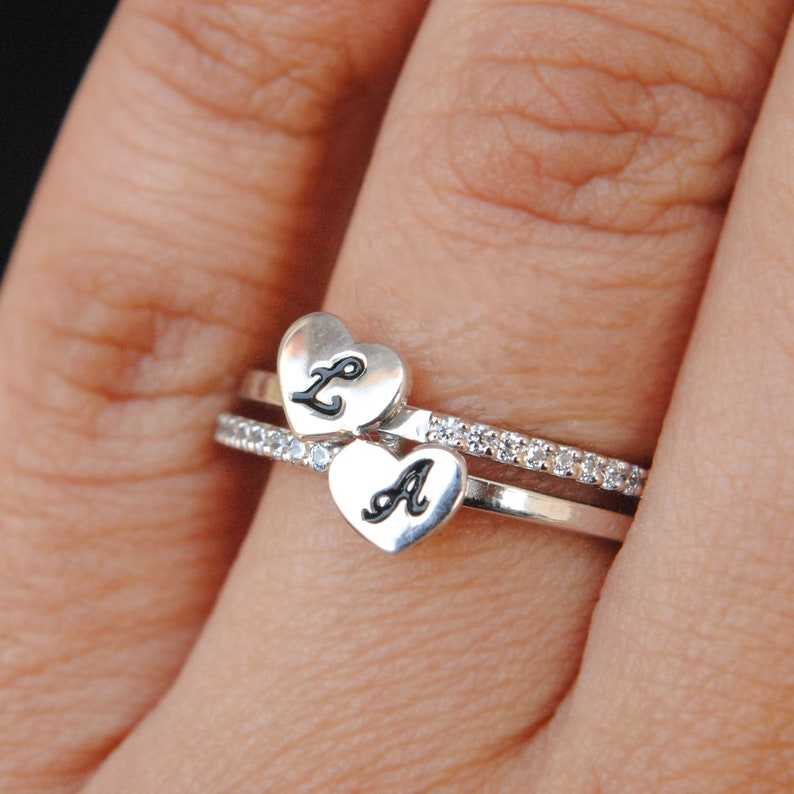 Custom Initial Ring - open face double initial signet monogram ring -  Monster