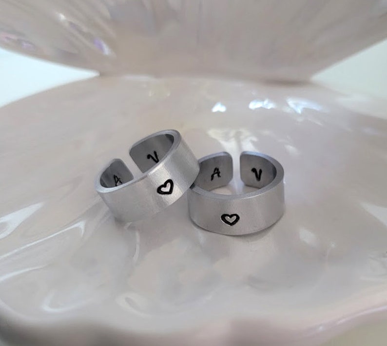 Tiny Heart Couple Initial Ring | Initial ring, Tiny heart, Sterling silver  rings