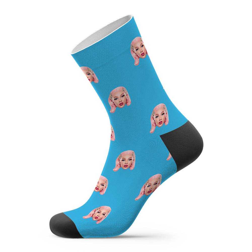Doja Cat Socks Custom Photo Socks Plain Blue Socks 