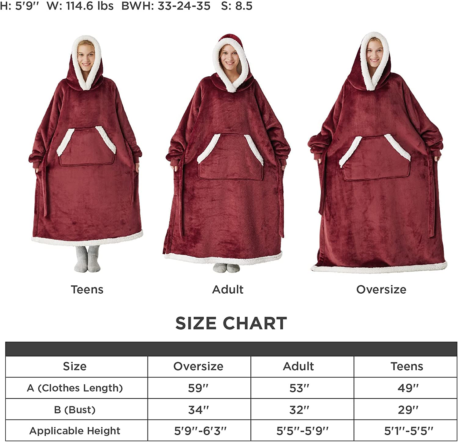 Bedsure Long Sherpa Wearable Blanket Hoodie Blanket Hoodie