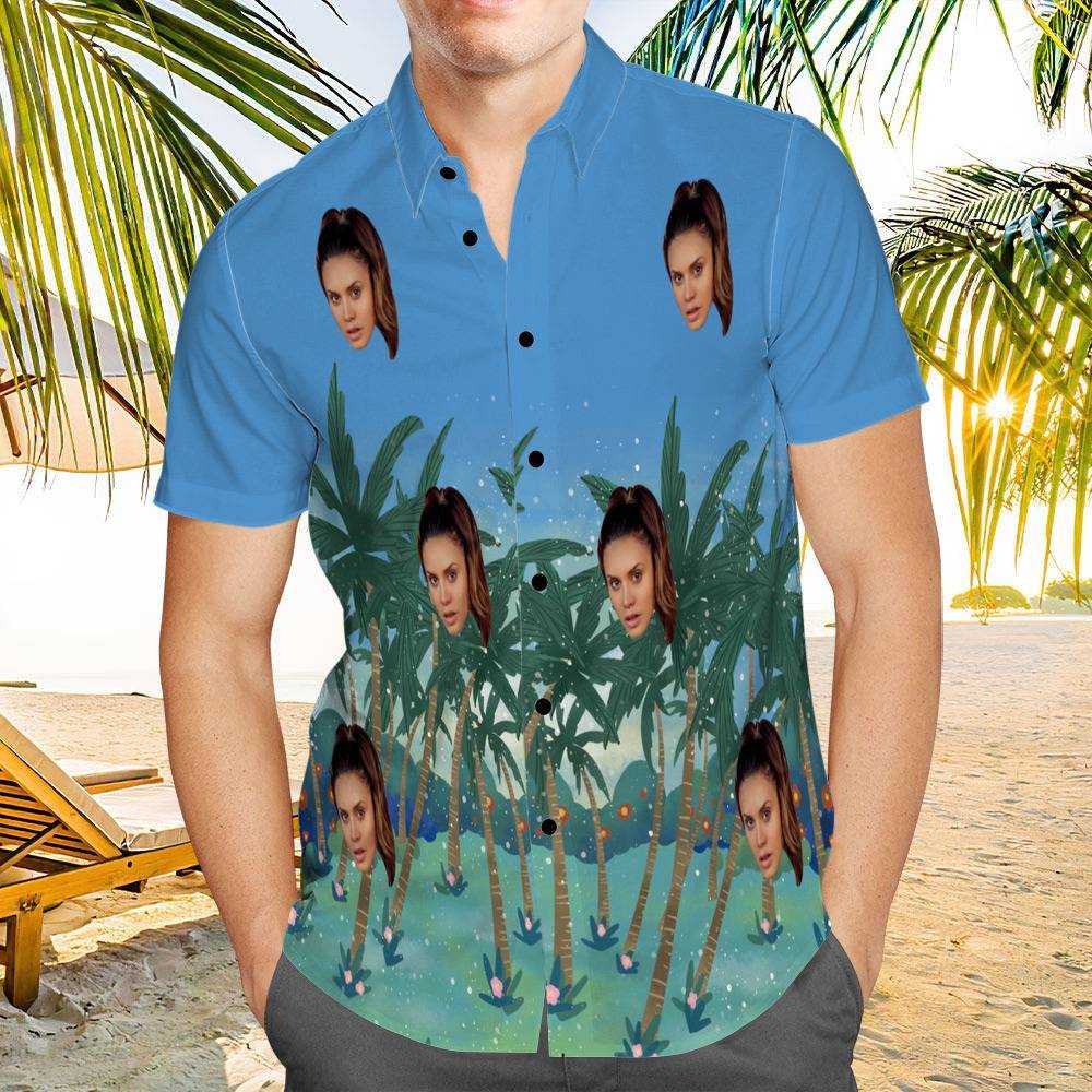 Royalty Family Hawaiian Shirt Custom Photo Hawaiian Shirt Blue Coconut Grove Hawaiian Shirt
