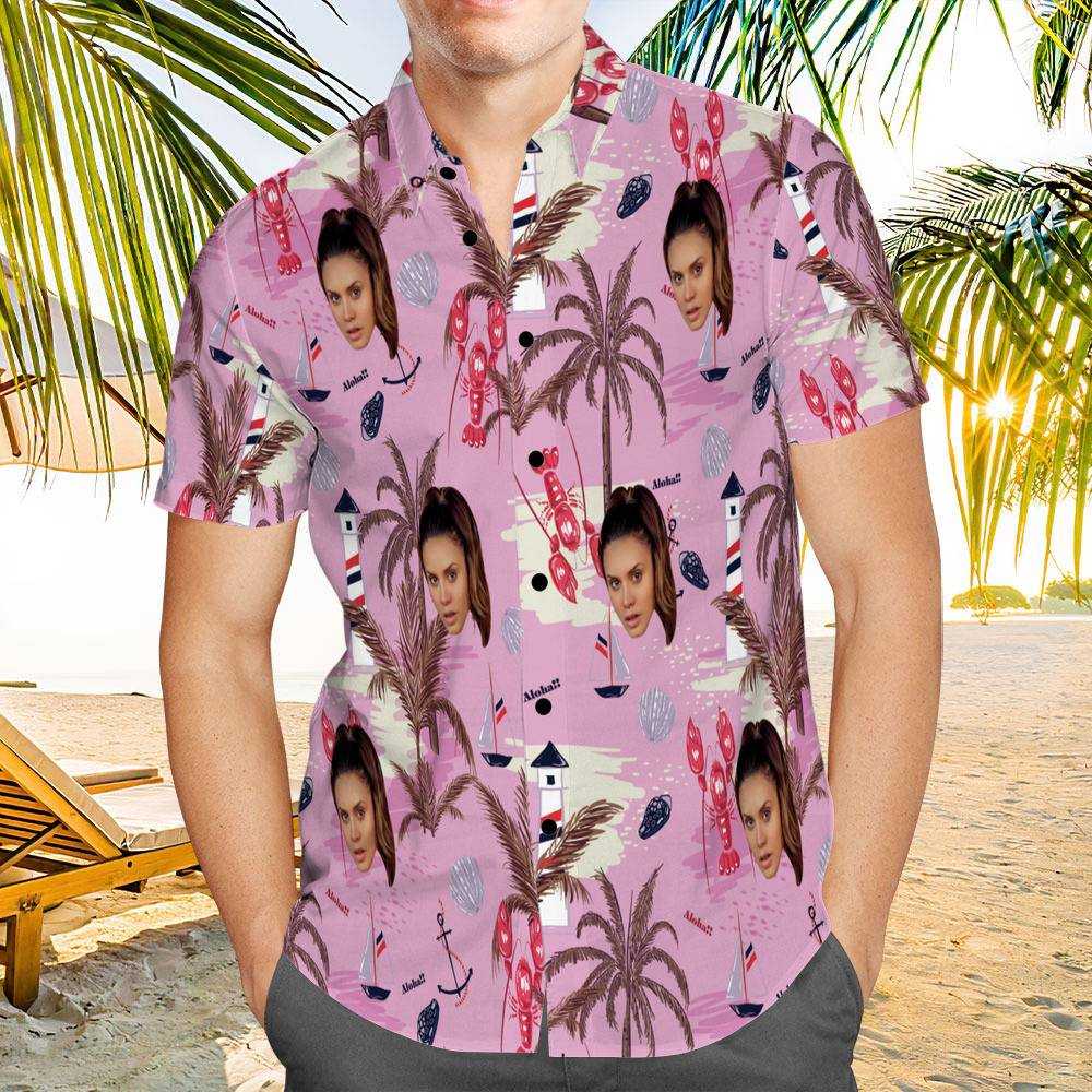 Royalty Family Hawaiian Shirt Custom Photo Hawaiian Shirt Pink Chinoiserie Print Hawaiian Shirt