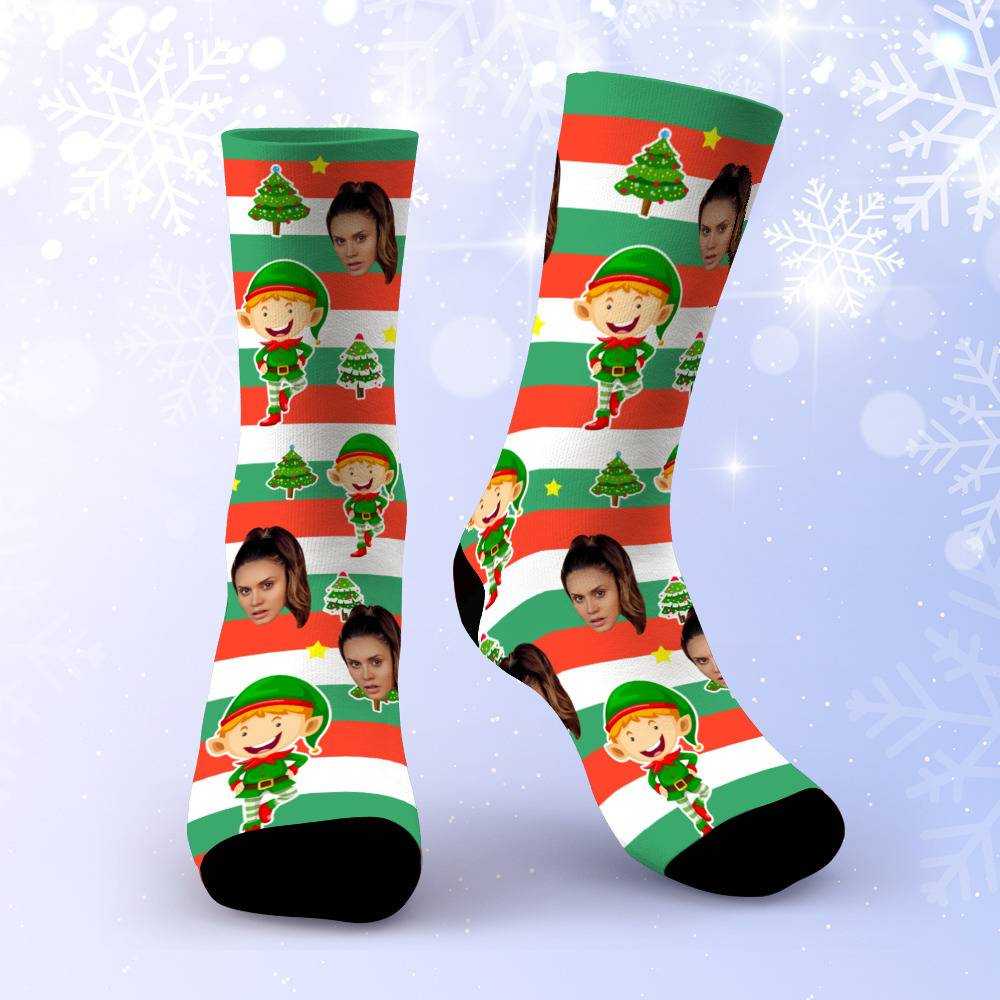 Royalty Family Socks Custom Photo Socks Christmas Socks Santa Elf Stripe Socks