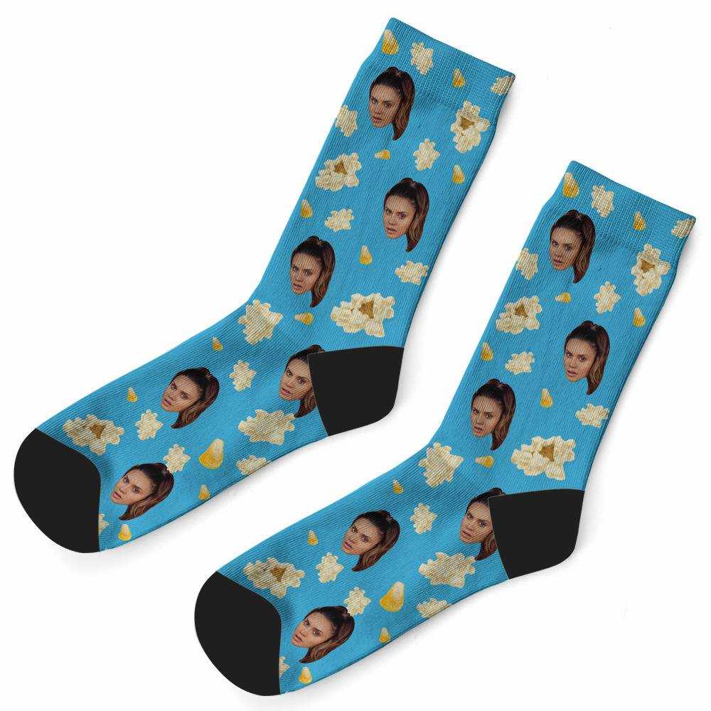Royalty Family Socks Custom Photo Socks Popcorn Socks Blue