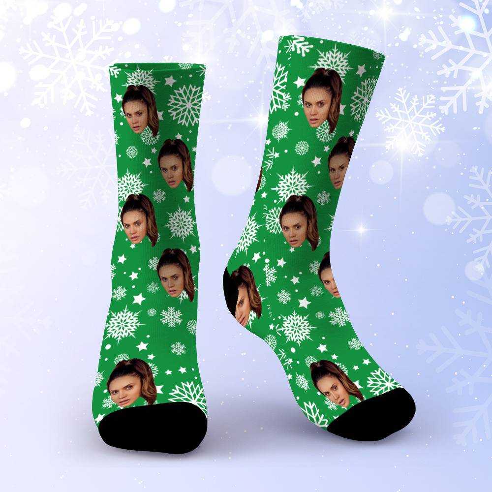 Royalty Family Socks Custom Photo Socks Green Christmas Socks Snowflake